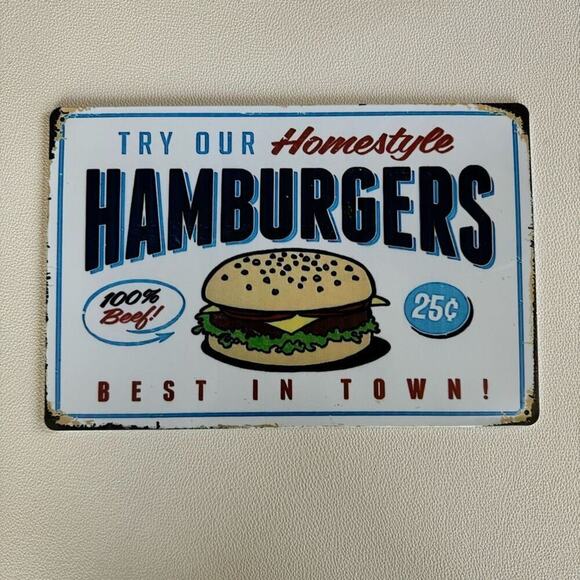 Kitchen Hamburger Metal Sign Home Decor NEW Gift FAST SHIP - Picture 1 of 2
